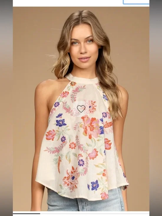 Free People floral Emily Swing Top in Cream and Multicolor - Picture 1 of 7
